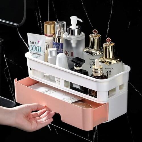 Wall-Mounted Storage Rack Desktop With Drawer Snacks Cosmetics Home Bathroom Living Room Hanging Rack Free Punch Storage Tool