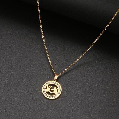 CACANA 316L Stainless Steel Hands Like Heart Necklace NEW Crystal Rhinestone Necklaces For Women Wedding Valentines Day Gifts