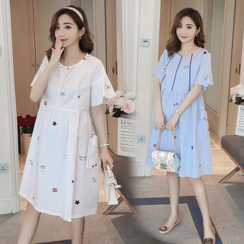 Envsoll Maternity Dresses Korean Version Short Sleeve Print Loose Pregnant Dress Maternity Clothes For Pregnnat Women Vestidos