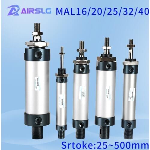 MAL Series MAL16 MAL20 MAL25 MAL32 MAL40 Mini Pneumatic Cylinder 25-500mm Stroke Double Acting Aluminum Alloy Air Cylinder