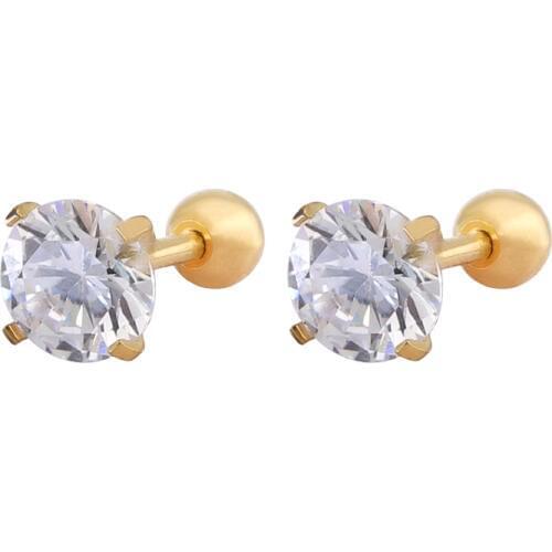 HENGKE Titanium Steel AAA White Zircon Earrings for Women Girl Screw Back Ear Studs 80PCS/LOT 2~8mm