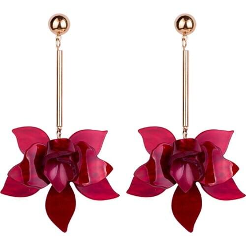 Trendy Dangle Fashion Flower Resin Earrings for Women Big Long Metal Dangling Acrylic Drop Earring Girls Elegant Wedding Brincos