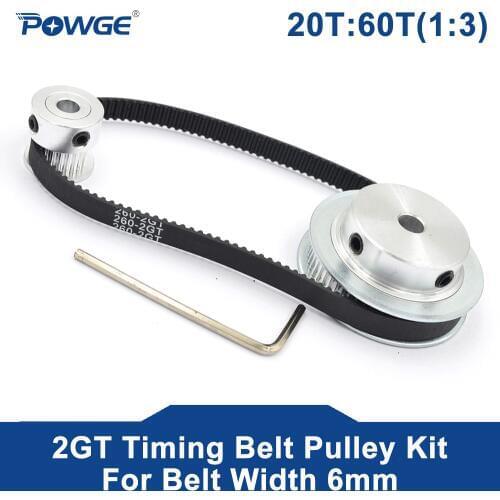 POWGE 2M/2GT 20Teeth 60Teeth Synchronous Timing Pulley bore 5-12mm Set 20T:60T 1:3 Speed Ratio for 260-2GT Belt width 6/9mm Kit