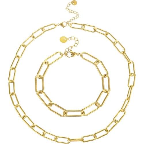 316L Stainless Steel Geometric Thick Chain Geometric Paper Clip Necklace Jewelry Set Joias Femininas Conjuntos Boa Qualidade