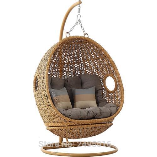 Resin Wicker Espresso Hanging Egg Chair with Cushion and Stand used in door and outdoor, Four color