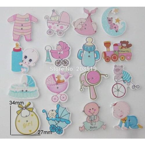 WBNWGE 100pcs Lovely baby buttons mix randomly patterns printed wood button garment accessories