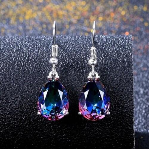 Women Multicolor Teardrop Cubic Zirconia Dangle Hook Earrings Piercing Jewelry