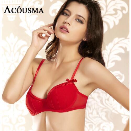 ACOUSMA Hot T shirt Bra 3/4 Cup Push Up Brassiere Red Sexy Bra For Women Casual Everyday Underwear Ladies Lingerie Hgh Quality