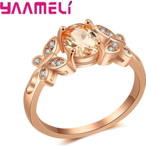 Wholesale Micro AAAA Prong Setting Cubic Zirconia Finger Rings For Women Female Crystal Jewelry Present Rose Gold Color