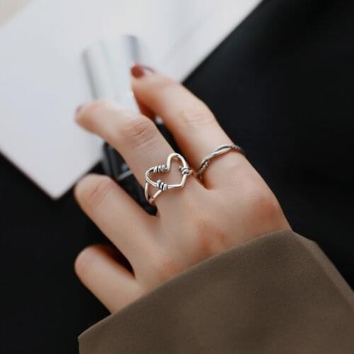 Hollow Heart-shaped Knotted Love Finger 925 Sterling Silver Adjustable Rings For Women Fashion Delicate Jewelry Gift
