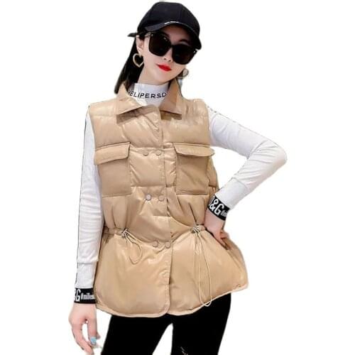 Winter Cotton Womens White Vest Outer Wear Vintage Jacket Waistcoat 2021 New All-match Shiny Short Sleeveless Black Vest Woman