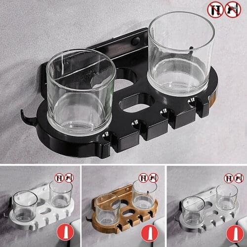 1Pc Practical Wall-mounted Bathroom Toothpaste Toothbrush Holder Hanging Space Aluminum Tooth Cup Rack Home Supplies