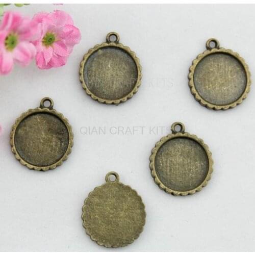 10pcs fit 16mm round cameo base setting antique bronze zinc alloy cabochon pendents charm DIY for Jewelry Making