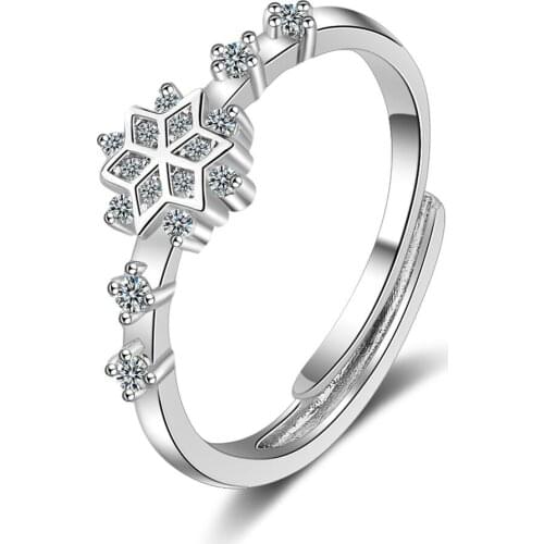 100% 925 Sterling Silver Fashion Shine CZ Zircon Snowflake Ladies Rings Jewelry For Women Wedding Ring Gift Never Fade Cheap