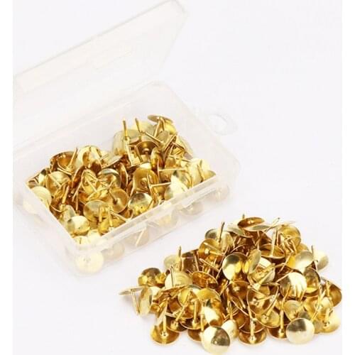 100pcs/box Creative Gold Color Metal Thumb Tack Bulletin Board Message Paper Fixed Push Needle Pins Office Binding Supplies