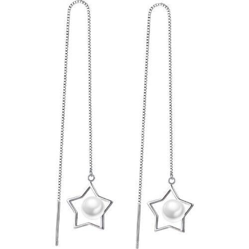 100% 925 sterling silver fashion pearl star design long drop earrings for women jewelry wholesale birthday gift