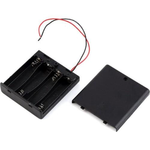 2A Battery Storage Box Plastic Holder Cover Box with ON/OFF Switch & Wire Leads for 4pcs AA Batteries Black Wholesale Digital