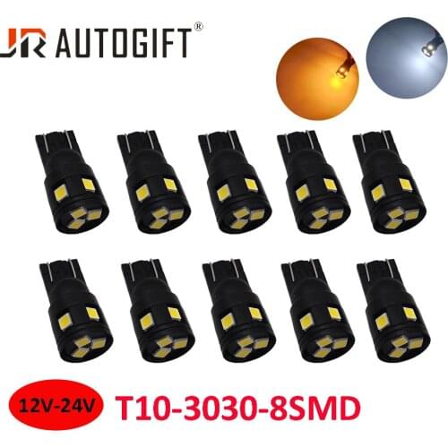 50PCS Car-styling Nonpolarity T10 W5W 168 194 3030 8SMD 12V-24V Car Interior Reading Light White/Amber Auto Wedge Parking Bulb