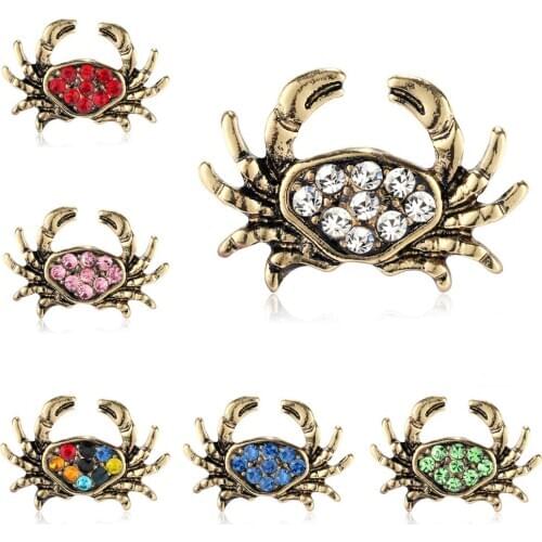 6pcs/set small size red pink blue green white colorful rhinestone crab animal brooch pins