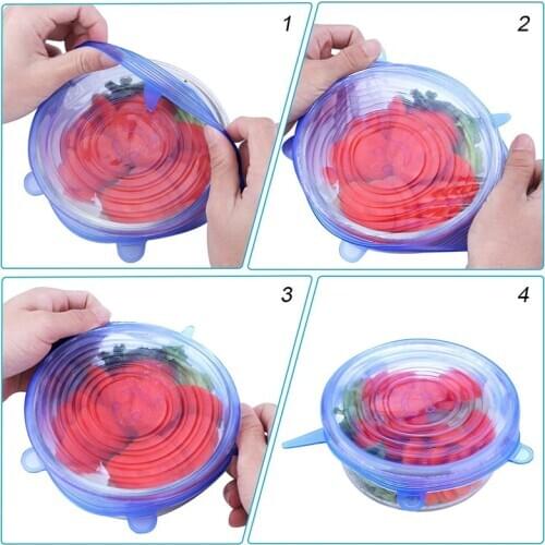 Sweettreast 6pcs Silicone Cover Stretch Lids Reusable Airtight Food Wrap Covers Keeping Fresh Seal Bowl Stretchy Wrap Cookware
