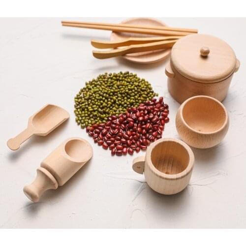 8pcs Wooden Toys Baby Simulation kitchen Series Toys Bowls Plates Cups Kitchen Accessories Montessori Toy Play House Kitchen Toy