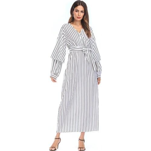 Abaya Dubai style European and American Muslim Fashion Fashion Bow Loose Waist Long Sleeve Dress