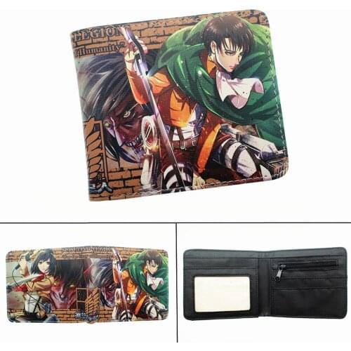 Anime Attack on Titan PU Wallet Scout Regiment Bifold Photo Card Holder Student Coin Leather Mens Womens Cartoon Short Purses