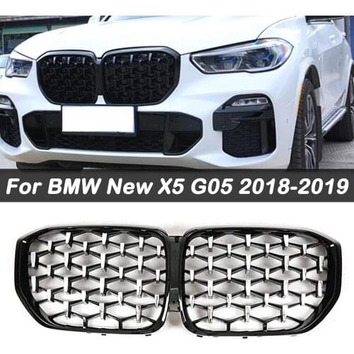 A Pair Diamond Black Silver Front Kidney Grille Grill For BMW New X5 G05 2018 2019 Grille Front Bumper Racing Grill Car Styling