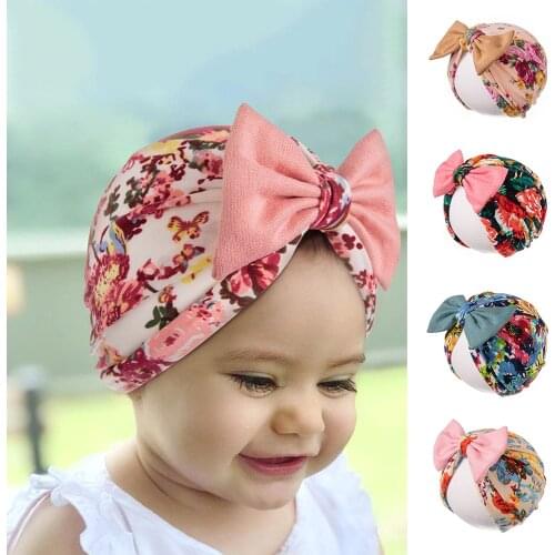 Baby Turban Cotton Beanie Cute Bear Ear Bowknot Turban Hats Sweet Soft Elastic Caps Accessories for Newborn Boy Girls Headwraps