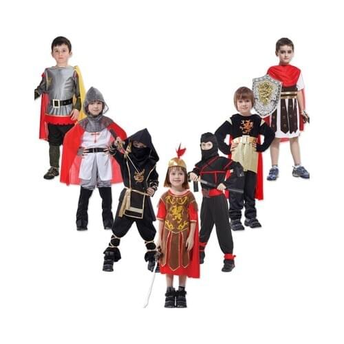 Kids Children Ancient Roman Greece Greek Warrior Soldier Gladiator Costumes boys Samurai suit Knight clothing Zorro