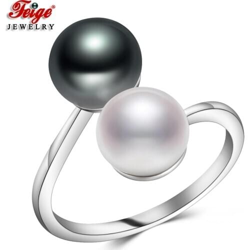 3 Colors Natural Freshwater Cultured Pearl Ring for Women Gifts Accesories Double Pearl Ring Gemstone Fashion Jewelry FEIGE