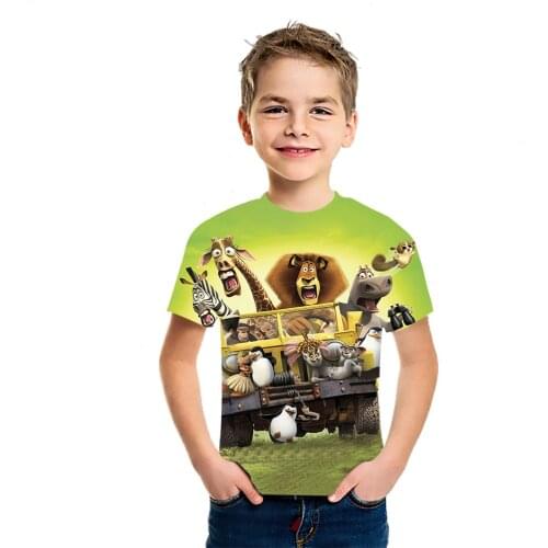 Madagascar Summer Boys Girls 3D Printed T-Shirt Loose Half Sleeve Simple Childrens Wear Versatile Harajuku Short Sleeve