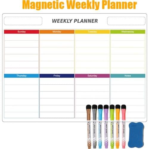 Magnetic Weekly Planner 2021 Refrigerator Stickers Calendar Soft Whiteboard for Wall Markers Message Drawing Memo Erasable Board