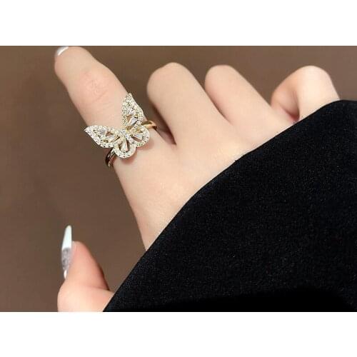Fashion Elegant Zircon Butterfly Opening Rings for Women Trendy Shiny Jewelry Female Simplicity Luxurious Index Finger Rings
