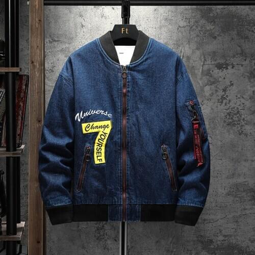 Mens O-Neck Jacket Men 2021 Spring New Print Windbreaker Cowboy Jackets Blue Coats Casual Street Fashion Loose Jacket For Men