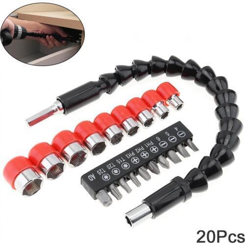 20pcs/set Universal Flexible Shaft High Hardness Batch Head and Electric Drill Bit Sleeve Combination Electric Drill Accessories