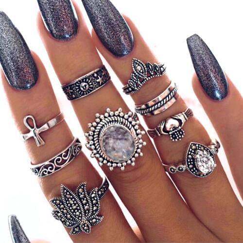 Meyfflin Punk Knuckle Ring Set Fashion Midi Finger Rings for Women Boho Jewelry Accessories Vintage Bague Femme 9pcs Set