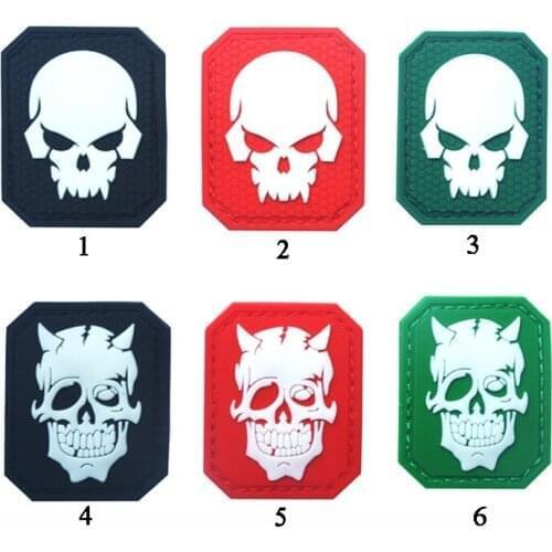 Devil Skull Glow In Dark Patches Pirate Skull 3D PVC Rubber Tactical Military Badge US Army SWAT Hook Fastener Patch