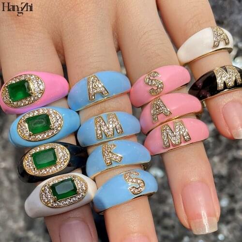 HangZhi 2021 New Colorful Shining Initials Letters Dripping Oil Finger Rings for Women Girls Birthday Band Jewelry Gifts INS Hot
