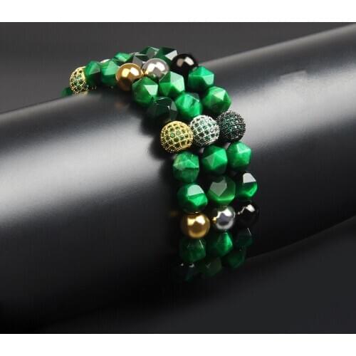 New Haute Couture Luxury Faceted Cut Green Tiger Eye Stone Beads Braiding Rope Chain Bracelet Anxiety Relief Jewelry
