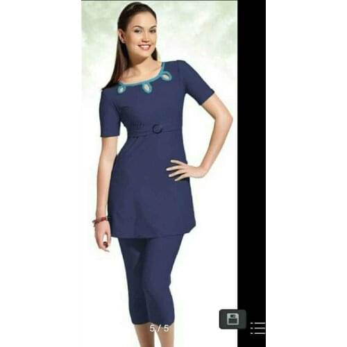 New Conservative Swimsuit Scoop Neck Slim Solid Blue Womens Conservative Swimsuit Beach Swimsuit