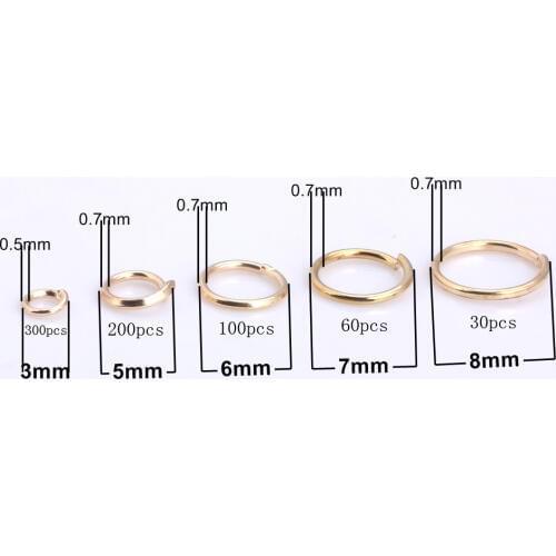 OlingArt 690pcs Dia 0.7MM KC Gold plating Jump Ring 3mm/5mm/6mm/7mm/8mm link loop Mixed size DIY Jewelry making Connector