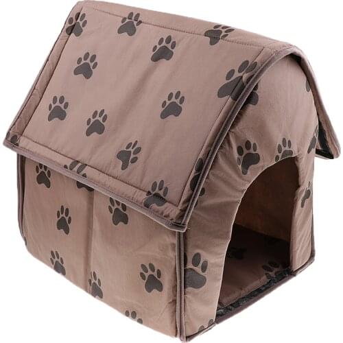 Portable Indoor Soft Fabric Cat Dog House with Removable Cushion