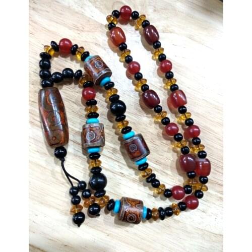 Superb Tibetan Dzi Bead Amulet 9 Eyes Pendant Magical 3 Eyes Bead Hanging Agate Necklace Blessing