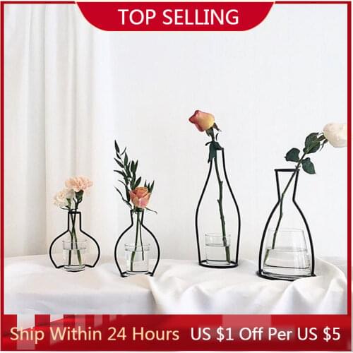 Retro Iron Line Table Flowers Vases Nordic Decoration Home Metal Plant Holder Nordic Styles Flower Vase Home Decor 8 Shapes