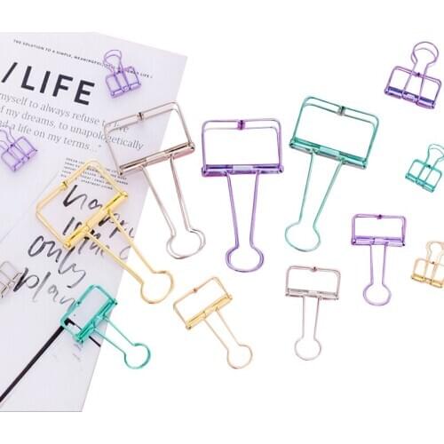 1pc Metal Elliot folder Binder clip Hollow-carved Design Exquisite Ticket clip Student Office Supplies