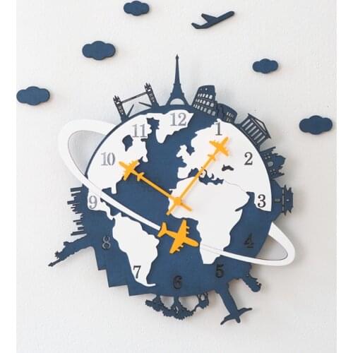 Modern World Map Wall Clock Wood Creative Decorative Silent Wall Clocks Large Wall Clock for Living Room Home Decoration C5T102