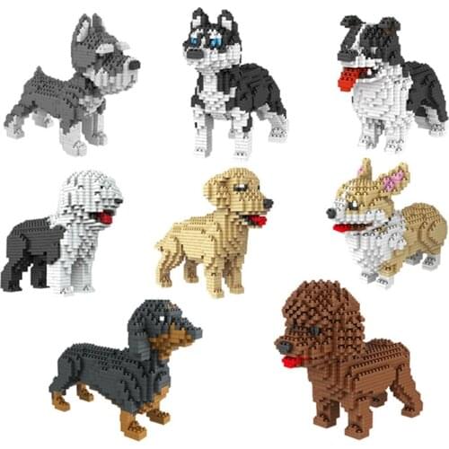 Pet Dogs Building Blocks Animal Model Toys Micro Particles Kirky Husky Children Kid Assembly Gifts Color Shape Early Learning