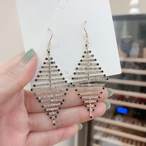 Bridal Jewellery Luxury Crystal Rhombus Large Earrings Long Drop Earrings for Women Wedding Party Jewelry Accessory