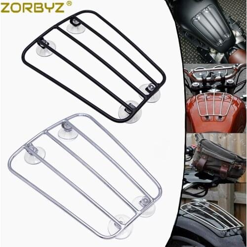 ZORBYZ Black/Chrome Universal Motorcycle Steel Fuel Gas Tank Suction Cup Sucker Parcel Rack For Harley Triumph